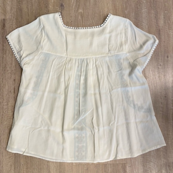 Savanna Jane Floral Embroidered Short Sleeve Rayon Top Size Large Cream Teal Red - Picture 5 of 8